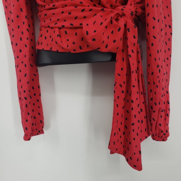 Billabong Sincerely Jules Wrapped in Love Wrap Top M Long Puff Sleeves Red - Picture 8 of 14
